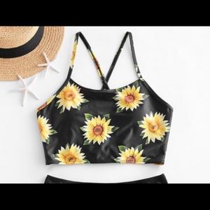 NWT ZAFUL Crisscross Ruched Sunflower Swim Top - M
